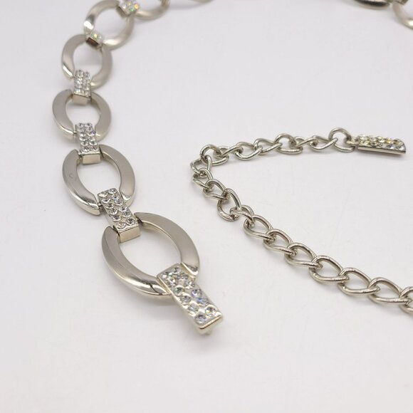 Women\'s Silver Chain Belt Crystal Rhinestone Oval Links Adjustable main image 5